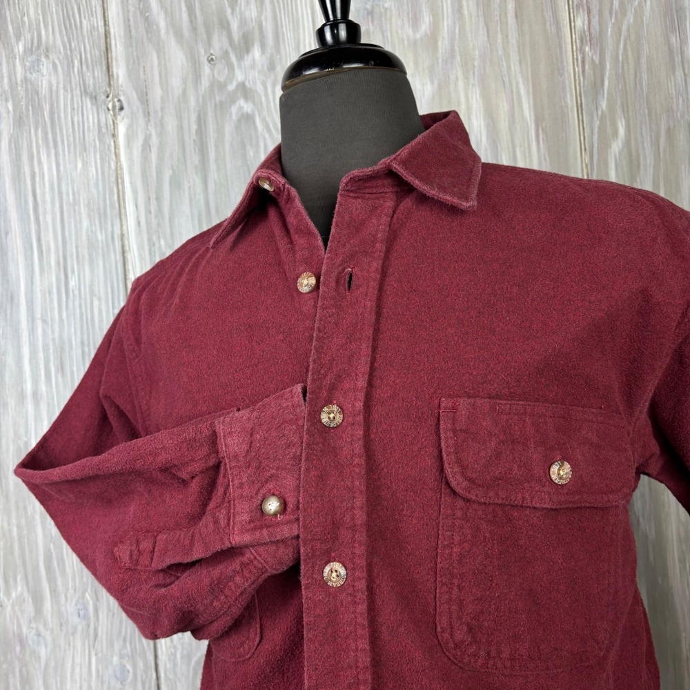 VTG Field & Stream Mens Burgundy Chamois Flannel‎ Heavyweight Button Shirt L Red